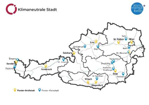 Karte der Pionierstädte in Österreich