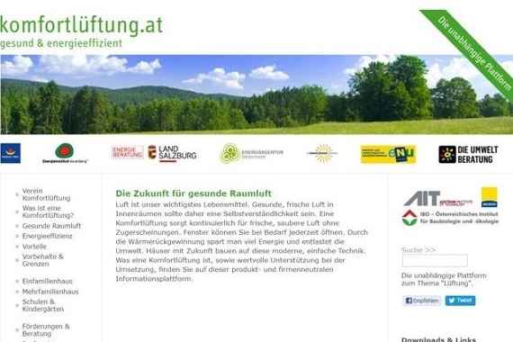 Abbildung der Homepage des Vereins komfortlüftung.at