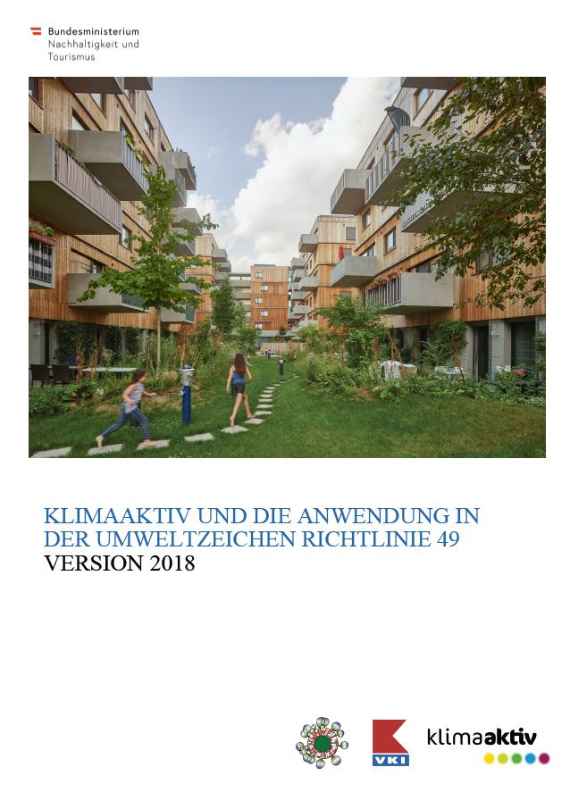 Cover der Broschüre "klimaaktiv und die Anwendung in der Umweltzeichen Richtlinie 49"