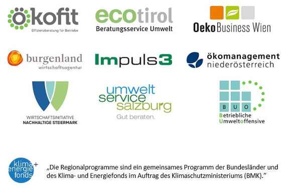 Logos der Regionalprogramme und des Klima- und Energiefonds