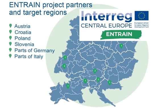 Partnerländer und Logo des Projekts ENTRAIN