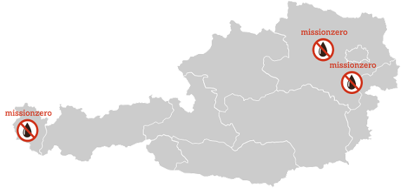 Österreichkarte mit Lage der Regionen Silbertal, Amstetten-Süd und Wiener Neustadt