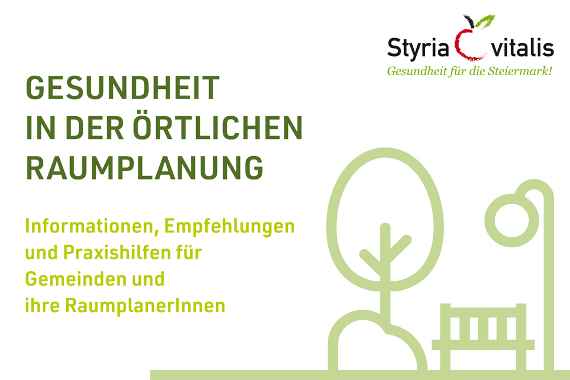 Coverbild des Leitfadens mit Piktorgrammen für Bäume, Bänke und Lampen und dem Logo von Styria vitalis