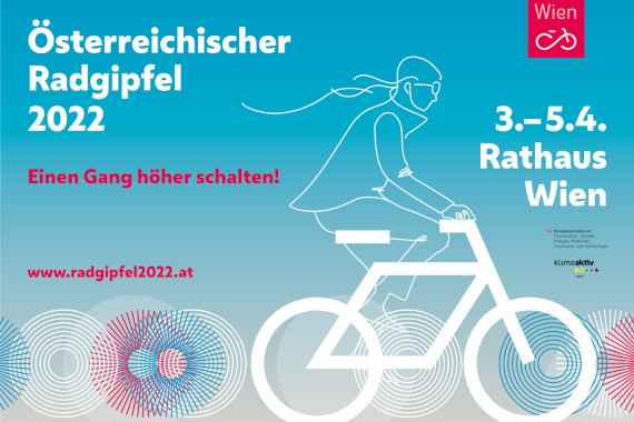 Titel und Daten österreichischer Radgipfel, Grafik mit Radfahrerin auf Fahrrad