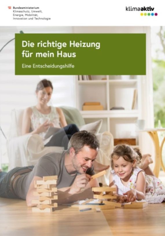 Titelbild der klimaaktiv Broschüre "Die richtige Heizung für mein Haus"