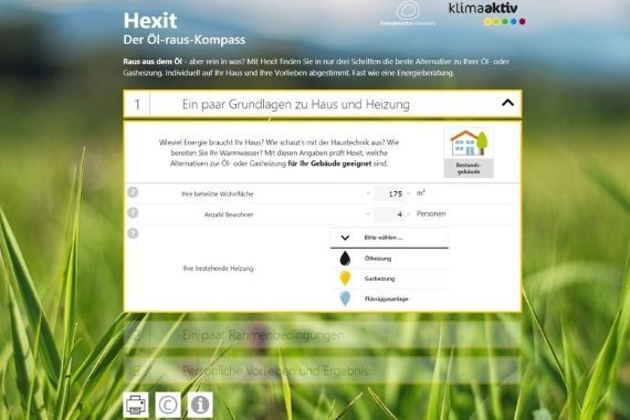 Homepage des online Heizkostenrechners "HEXIT"