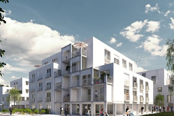 Ansicht, Rendering des Wohnprojekts Mühlgrundgasse, Wien: „Überschussstrom“ heizt und kühlt energieflexible Neubauwohnungen