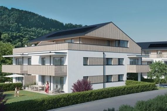 Rendering des Wohnprojekt „Fürstenbrunn Glanstraße 26“ 2-töckiges Gebäude mit 2 Penthäusern und großen Terrassen/Balkonen