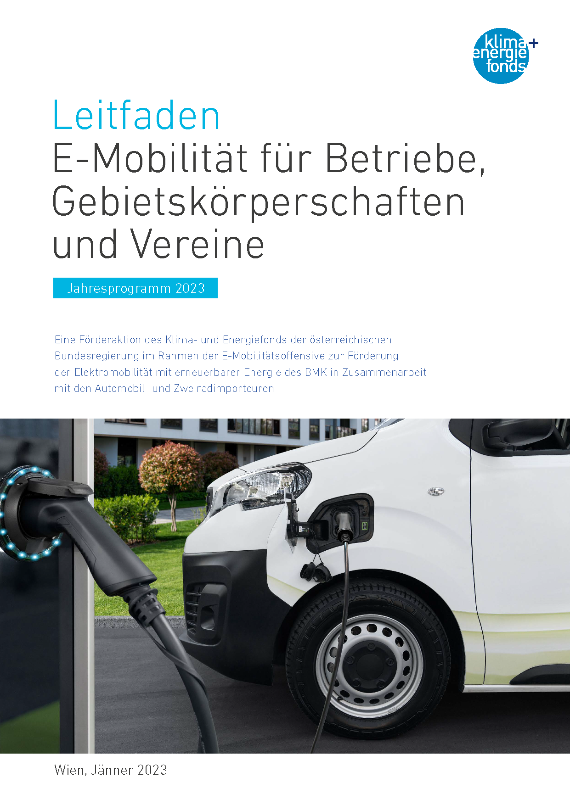 Coverbild des Leitfadens zur E-Mobilitätsförderung 2023