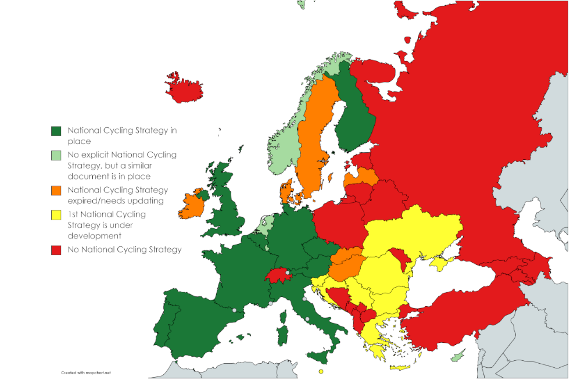 Landkarte der Länder die die Radverkehrsstrategie nicht, teilweise oder vollständig umsetzen