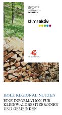 Coverbild mit einem Stapel Scheitholz im Wald und Logos klimaaktiv und Öst. Energieagentur