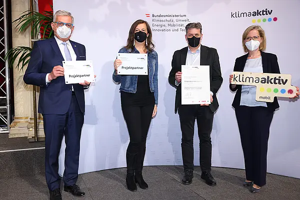 v.l.n.r.: Alfred Riedl, Ulli Sima, Siegfried Niederer, Leonore Gewessler
