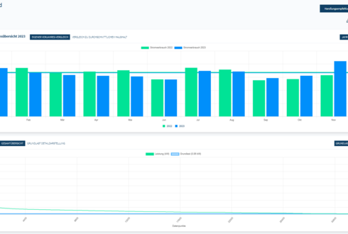 Grafik von Jahresverbrauch und Grundlast bei Strom