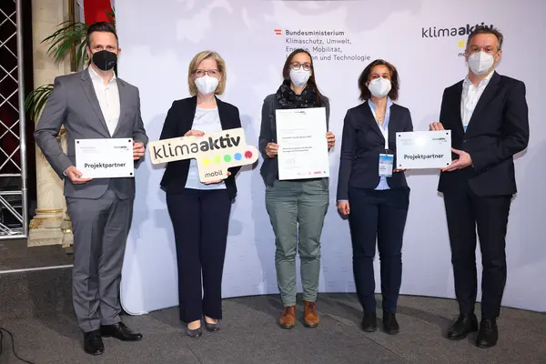 v.l.n.r.: Michael Nendwich, Leonore Gewessler, Carina Körbler, Tatjana Baborek, Markus Raml