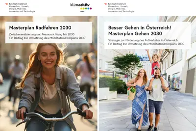 Cover des Masterplan Radfahren und Masterplan Gehens nebeneinander