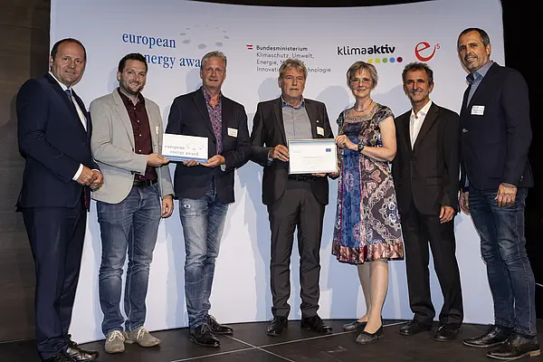 Helmut Strasser (e5 Österreich), Bettina Bergauer (BMK), Josef Geisler (LHStv.Tirol), Thomas Gründhammer, Helmut Berger (Bgm.), Josef Eisenmann
