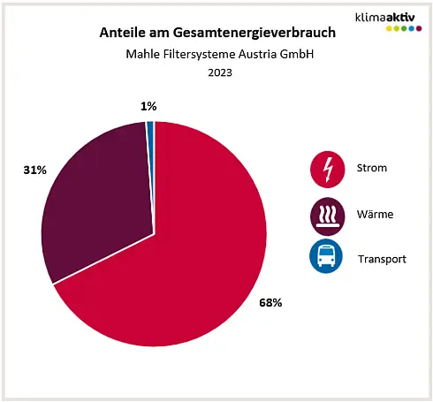 Abbildung 1: Aufteilung Gesamtenergieverbrauch in die Bereiche Strom, Wärme und Transport 2023