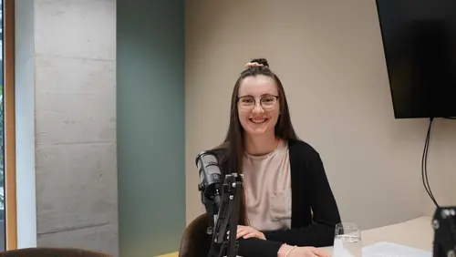 Katharina Schön bei der Aufnahme des Klimadialog-Podcasts