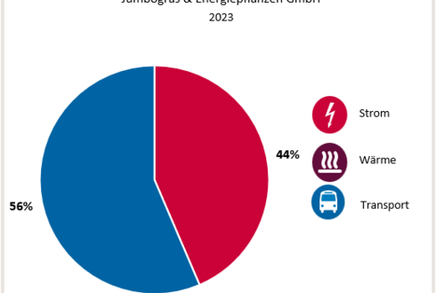 Abbildung 1: Aufteilung Gesamtenergieverbrauch in die Bereiche Strom, Wärme und Transport 2023