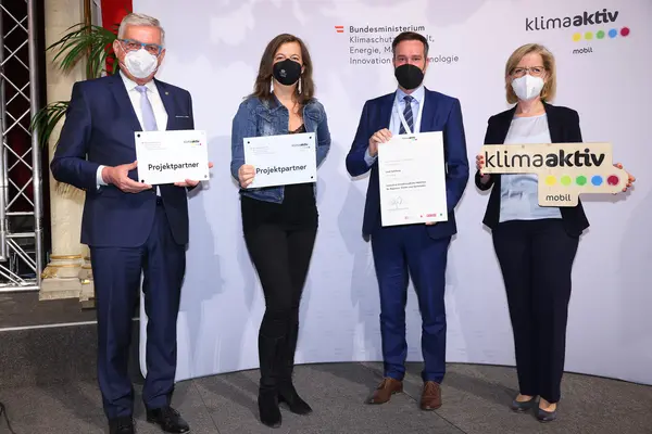 v.l.n.r.: Alfred Riedl, Ulli Sima, Stefan Schnöll, Leonore Gewessler