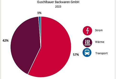 Abbildung 1: Aufteilung Gesamtenergieverbrauch in die Bereiche Strom, Wärme und Transport 2023