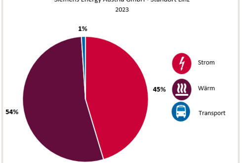 Abbildung 1: Aufteilung Gesamtenergieverbrauch in die Bereiche Strom, Wärme und Transport 2023