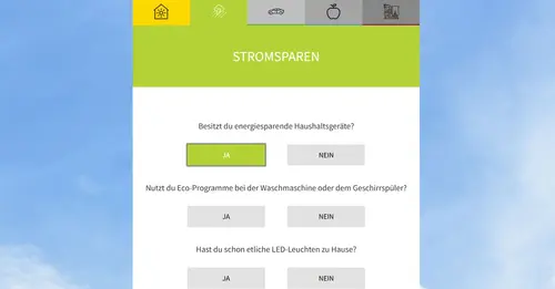 Screenshot des Lifestyle Checks mit Fragen zum Energiesparen