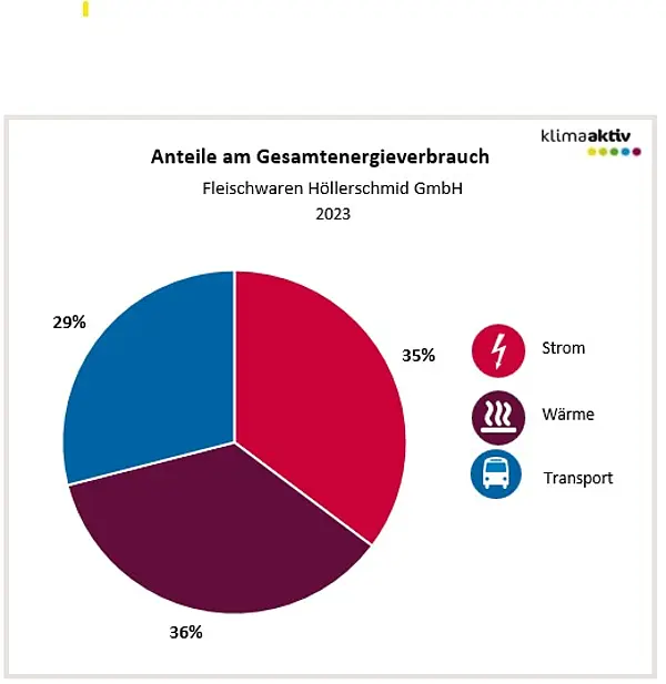 Abbildung 1: Aufteilung Gesamtenergieverbrauch in die Bereiche Strom, Wärme und Transport 2023
