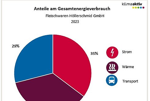 Abbildung 1: Aufteilung Gesamtenergieverbrauch in die Bereiche Strom, Wärme und Transport 2023