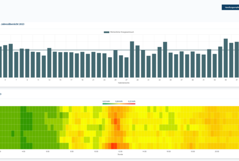 Grafik von Heatmap und Jahresübersicht Wochenverbrauch bei Strom