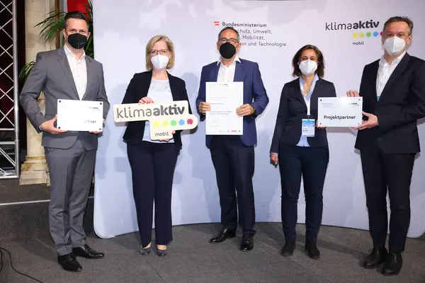 v.l.n.r.: Michael Nendwich, Leonore Gewessler, Jürgen Bauer, Tatjana Baborek, Markus Raml