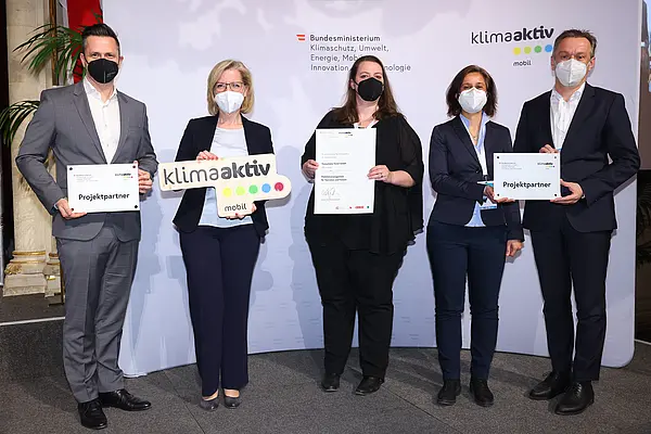 v.l.n.r.: Michael Nendwich, Leonore Gewessler,Hanna Bergsmann, Tatjana Baborek, Markus Raml
