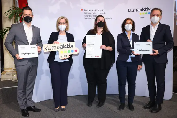 v.l.n.r.: Michael Nendwich, Leonore Gewessler,Hanna Bergsmann, Tatjana Baborek, Markus Raml
