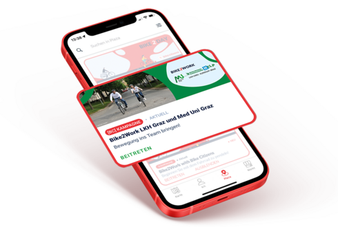 Smartphone mit Abbildung der Bike to Work Kampagne