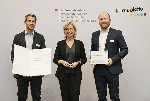 Auszeichnung von klimaaktiv Projektpartnern und Vorzeigebetrieben durch Klimaschutzministerin Leonore Gewessler (BMK)