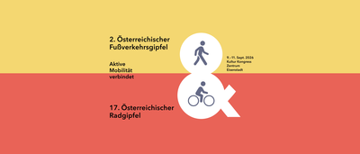 Sujet in gelb und rot mit "17. Radgipfel und 2. Fußverkehrsgipfel"