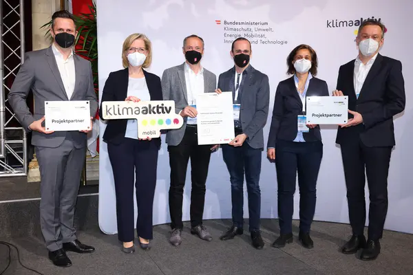 v.l.n.r.: Michael Nendwich, Leonore Gewessler,Manfred Scheiber, Simon Muglach, Tatjana Baborek, Markus Raml