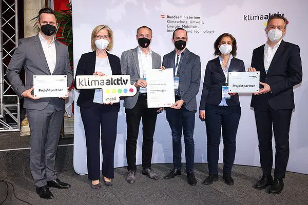 v.l.n.r.: Michael Nendwich, Leonore Gewessler,Manfred Scheiber, Simon Muglach, Tatjana Baborek, Markus Raml