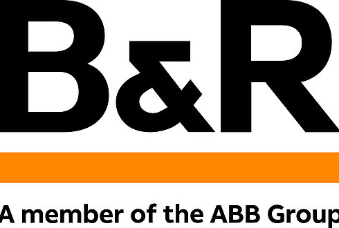 B&R Logo. Schwarze Schrift auf weißem Grund mit orange-färbigem Unterstrich.