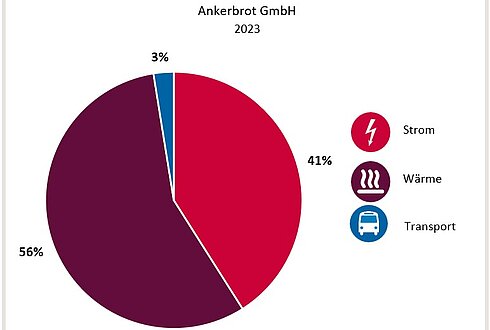 Abbildung 1: Aufteilung Gesamtenergieverbrauch in die Bereiche Strom, Wärme und Transport 2023