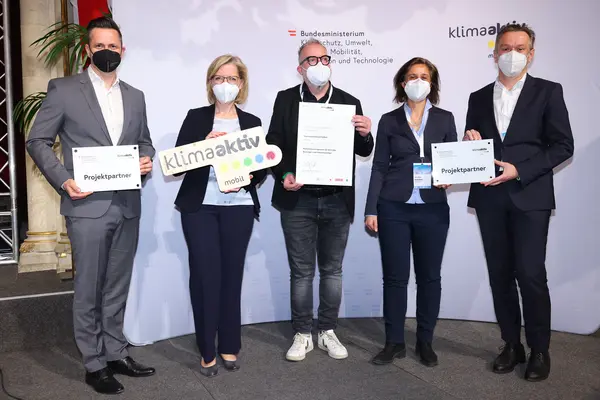 v.l.n.r.: Michael Nendwich, Leonore Gewessler, Rainer Candido, Tatjana Baborek, Markus Raml