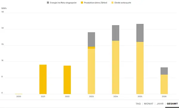 eine Grafik: Vergleich Produktion und Eigenverbrauch eines Unternehmens